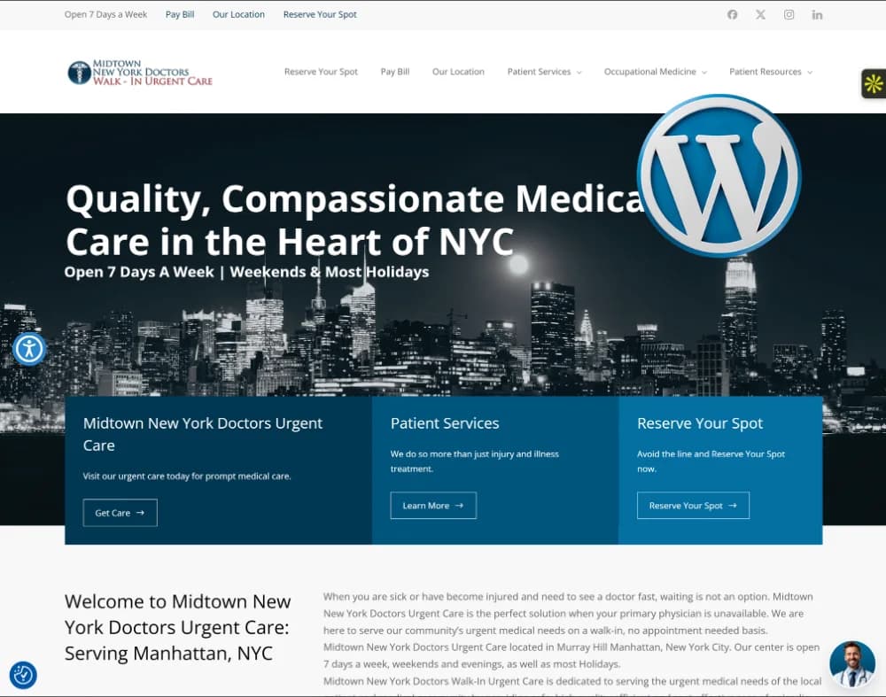Midtown New York Doctors: WordPress site for a walk-in urgent care clinic in Manhattan