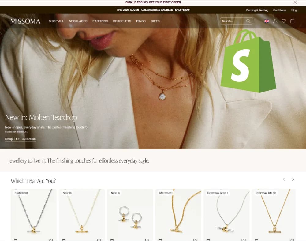 Missoma: Shopify work for a demi-fine jewelry brand
