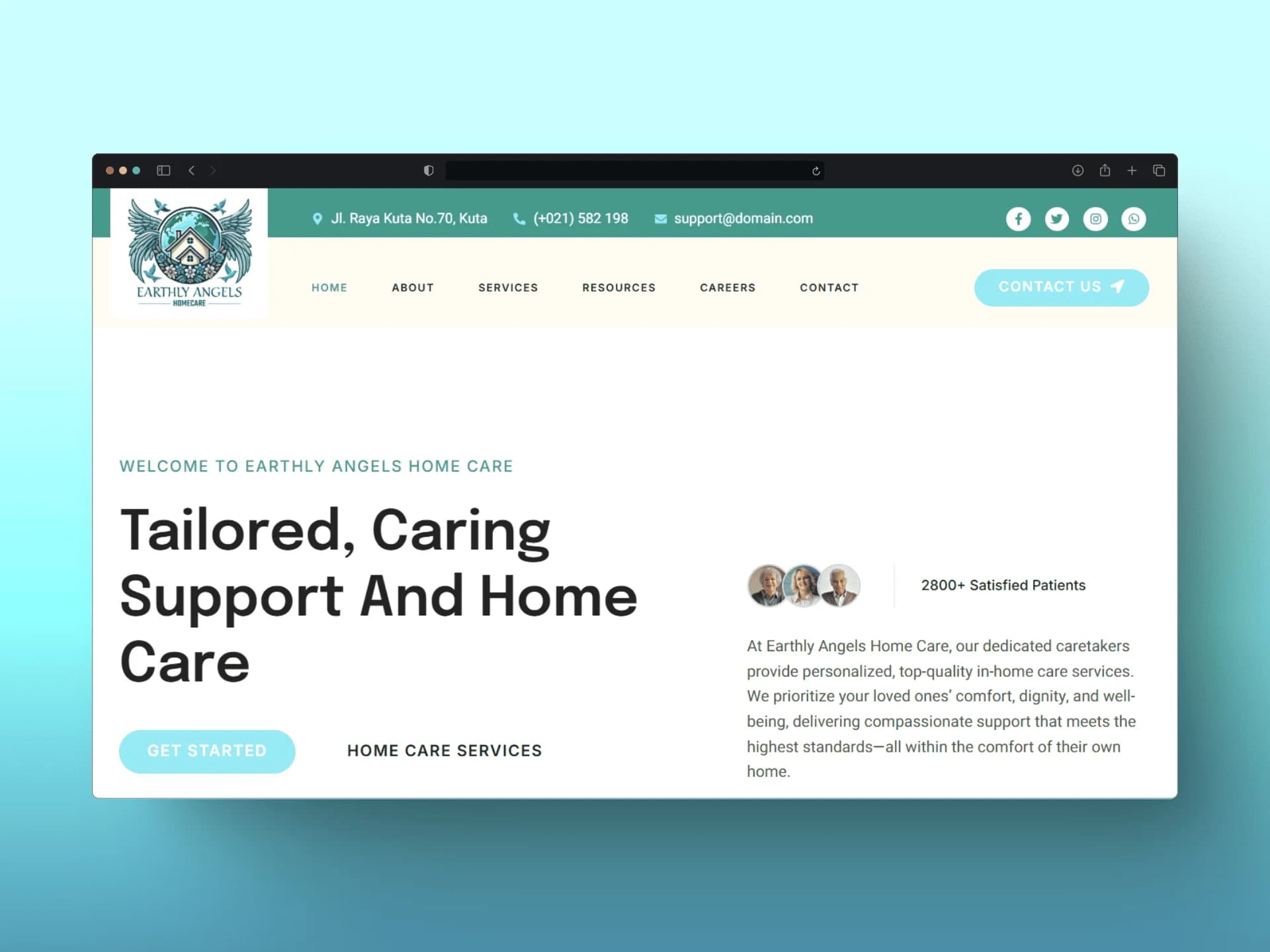 Earthly Angels Home Care: Website for a home care agency